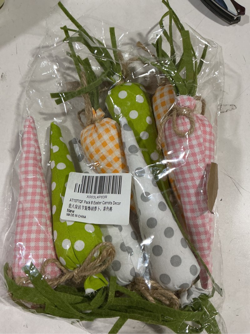 Condition photo showing New/Like New for KiaoTime Pack of 8 Easter Carrots Decor, Artificical Fabric Carrots for Bunny Decor, Seasonal Vegetables Fabric Carrot Decor Tiered Tray Bowl Decorations Party Supply Carrots