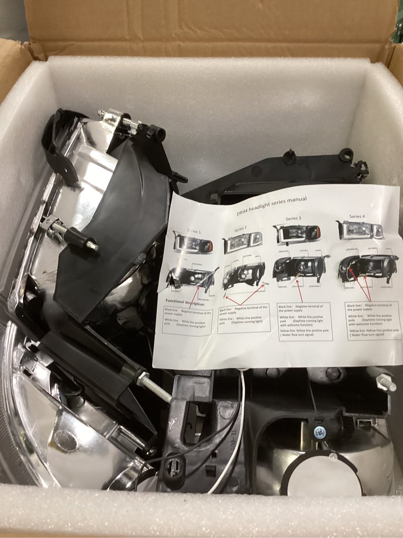 Condition photo showing Good Condition for led drl headlight assembly, headlights kit compatible with 1994-2001 dodge ram 1500/1994-2002 ram 2500 3500(don't fit sport models or ram van models) headlamp chrome housing amber reflector chrome housing amber reflector(upgraded)