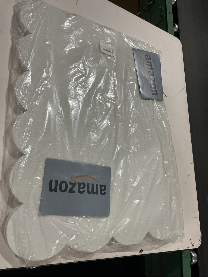 Condition photo showing New/Like New for scalloped bulletin board, 36 x 24 inches felt pin board - decorative cork alternative for wall, 3' x 2' foldable picture self-adhesive vision prayer board with 20 pushpins - white white 36×24 inches