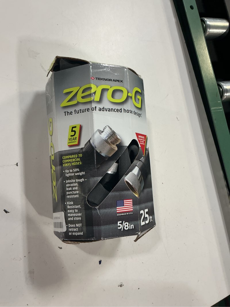 Condition photo showing As Is for zero-g 4001-25 8 inch by 25 feet lightweight, ultra flexible, durable, kink-free garden hose, 5, 5/8" x 25', gray zero-g 5/8" x 25'