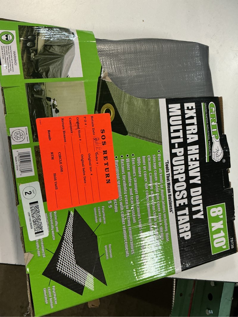 Condition photo showing Good Condition for grip-on tools 8-ft x 10-ft gray water resistant standard polyethylene 14-mil tarp