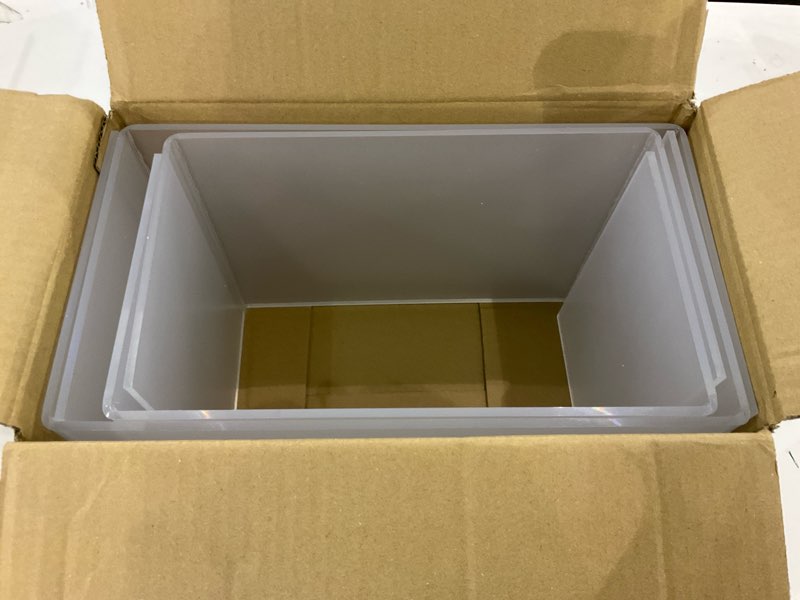 Condition photo showing New/Like New for Acrylic Kitchen Cabinet Organizer Shelf, Spice Rack, Plate and Cupboard Storage Riser, Versatile Pantry Shelf, Durable Clear Countertop Organizer for Home and Kitchen(4 PCS)