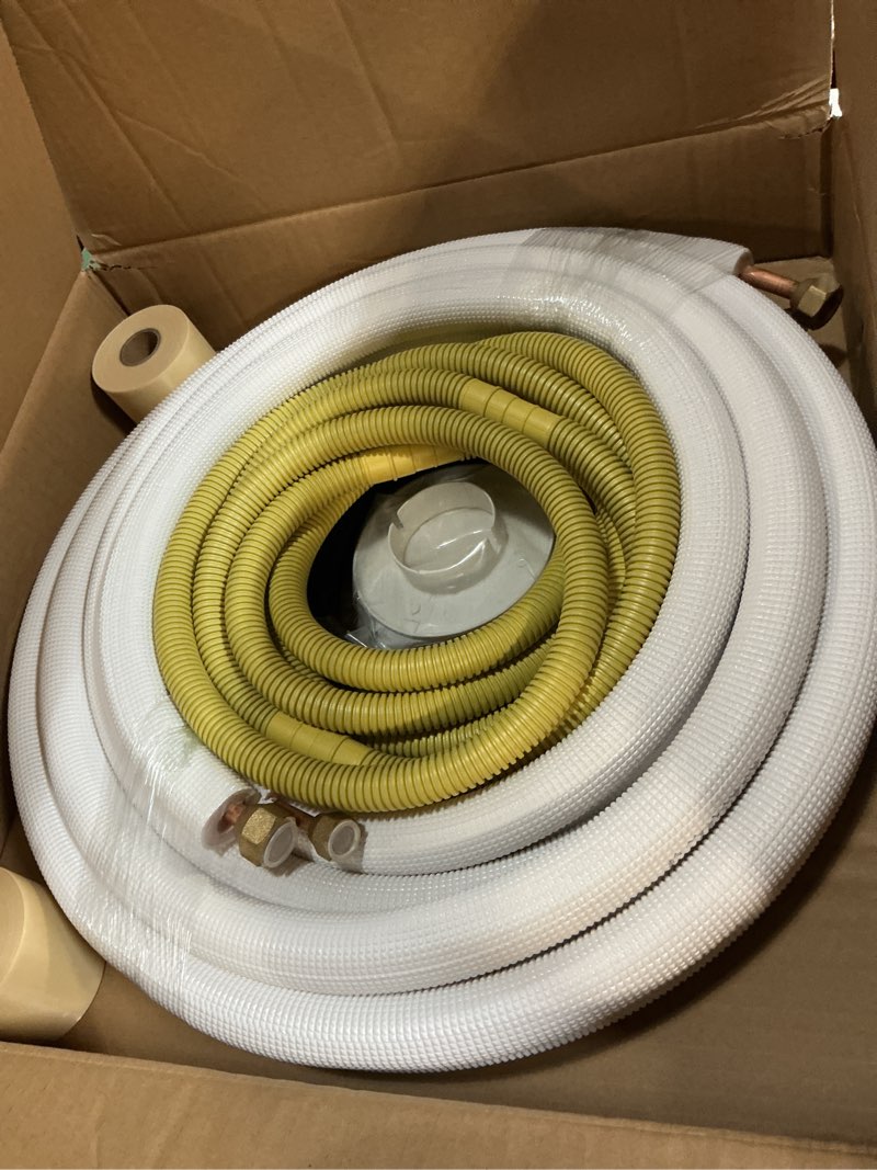 Condition photo showing Good Condition for 16ft mini split line set 1/4*3/8 od hvac copper tube pipe extension,3/8 thickened pe insulation coil air conditioner twin copper line heating equipment hose with flared nuts (16ft (1/4+3/8) with wire)