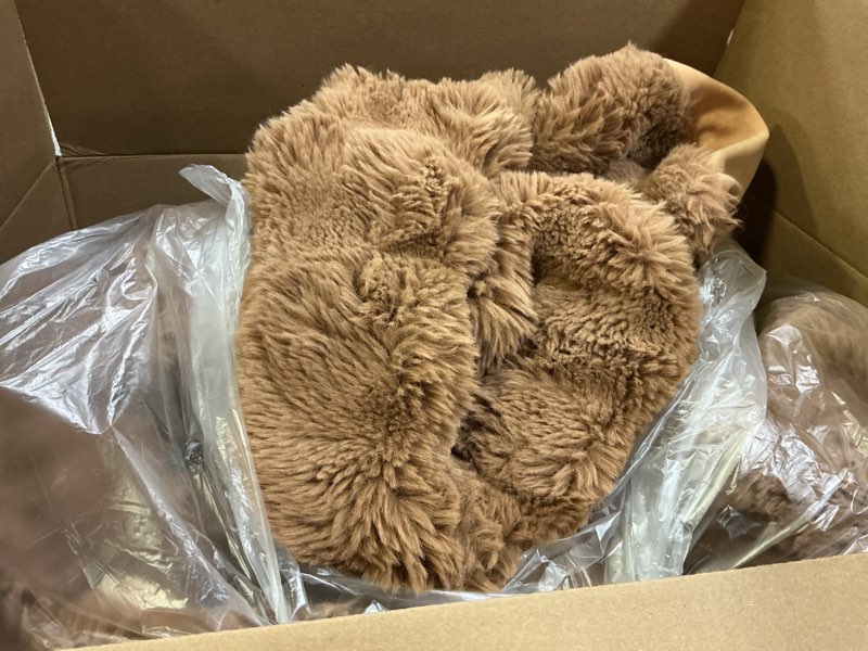Condition photo showing As Is for Cozy Bliss Faux Fur Throw Blanket for Couch, Fuzzy Soft Plush Thick Warm Fluffy Reversible Wave Textured Blanket for Sofa Bedroom Living Room, 55 * 70 Inches Brown Brown Throw(55" x 70")