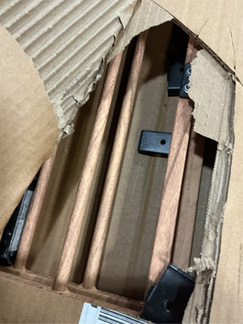 Condition photo showing As Is for Babelio Baby Gate for Stairs & Doorways, 26-43" W 28" H No Bottom Bar| Easy Installation| One-Handed Operation| Auto-Close| Hardware Mount (Drill Needed) Safety Dog/Pet Gate (Brown Wood Pattern) Brown Wood Pattern - B17 28" H, 26-43" W-Standard