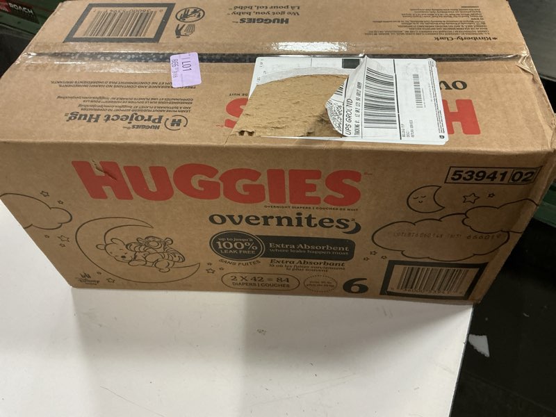 Condition photo showing New/Like New for huggies size 6 overnites baby diapers: overnight diapers, size 6 (35+ lbs), 84 ct (2 packs of 42), packaging may vary size 6 84