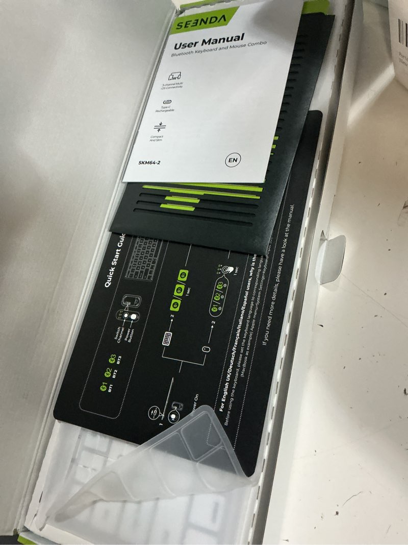 Condition photo showing Good Condition for seenda bluetooth keyboard and mouse combo for mac, skm64-2 rechargeable slim wireless keyboard mouse compact, 3 multi-device connection, compatible for mac, macbook pro/air, ipad, iphone, white silver