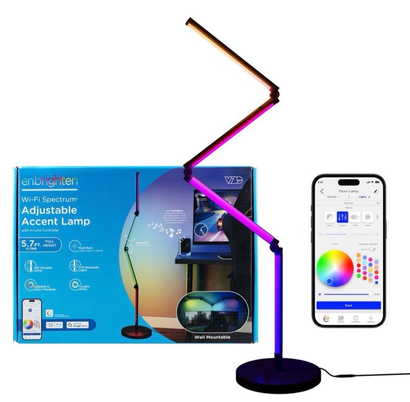 Enbrighten Vibe Wi-Fi Spectrum RGBWIC Adjustable Accent Lamp with Music Sync & Color Changing: Indoor Metal Electric Decorative Lantern
