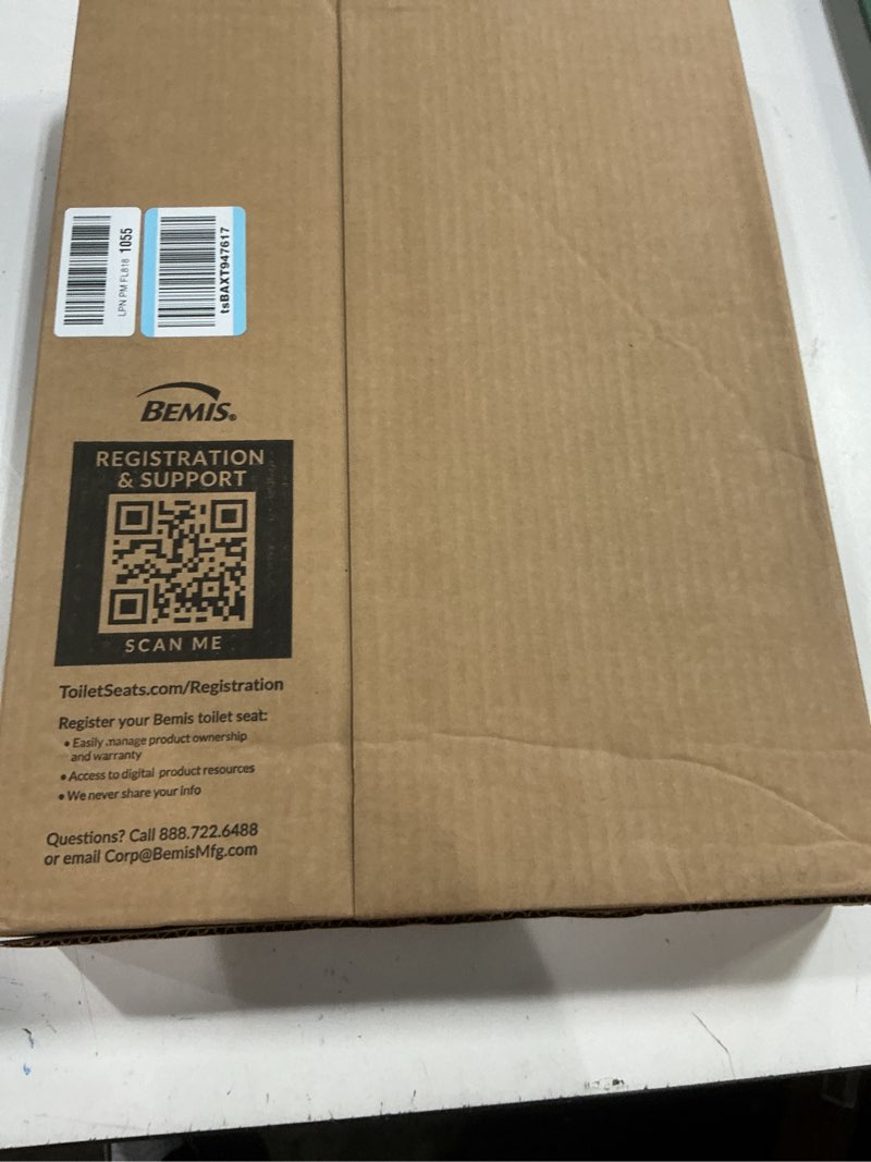 Condition photo showing New/Like New for bemis ashland modern wood toilet seat with decorative edge, slow close, secure hinges, made in usa, elongated, white