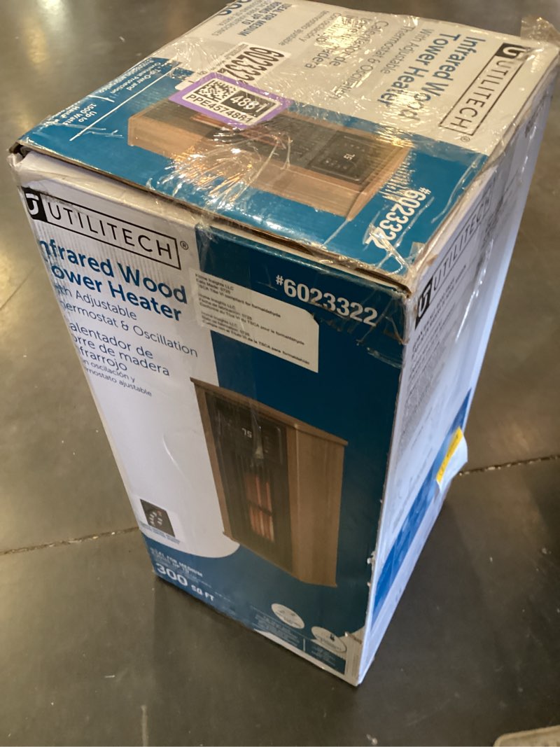Condition photo showing Good Condition for utilitech infrared wood tower heater with adjustable thermostat & oscillation