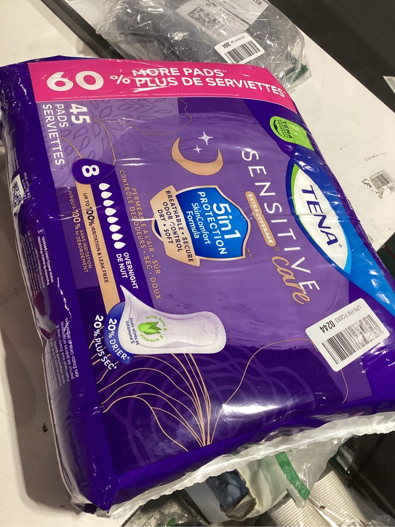 Condition photo showing New/Like New for tena intimates overnight pad, 45 count