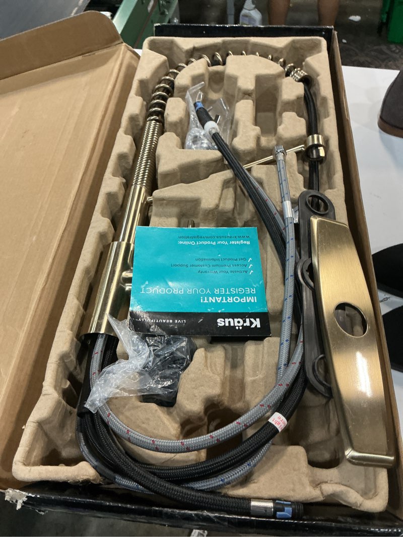 Condition photo showing Good Condition for kraus bolden commercial style 2-function single handle pull down kitchen faucet in spot-free antique champagne bronze, kpf-1610sfacb spot-free antique champagne bronze commercial style