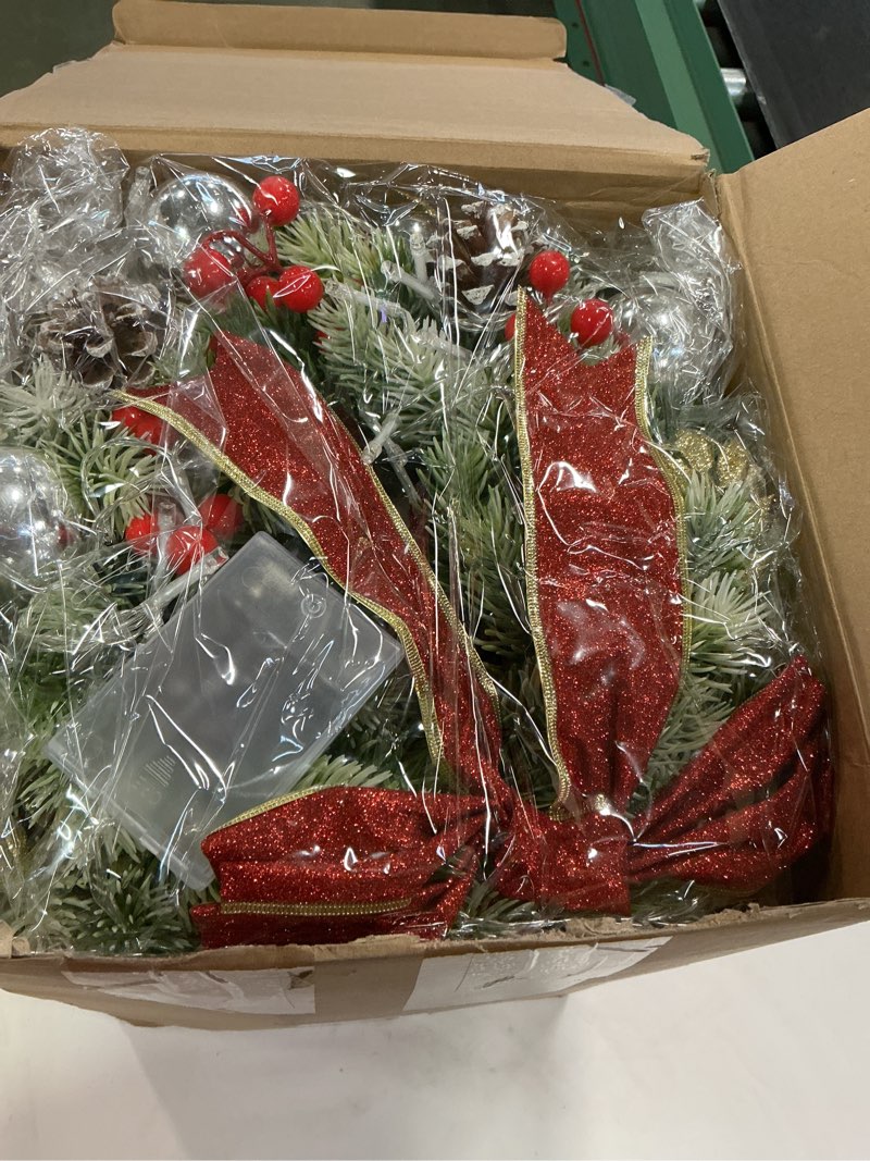 Condition photo showing New/Like New for 4 Pcs Lighted Christmas Wreaths, 12 Inch Pre Lit Small Xmas Wreath with Large Bow, Pine Needle Wreath with LED Lights Battery Operated Xmas Ornaments for Front Door Wall Christmas Party Decor(Gold)