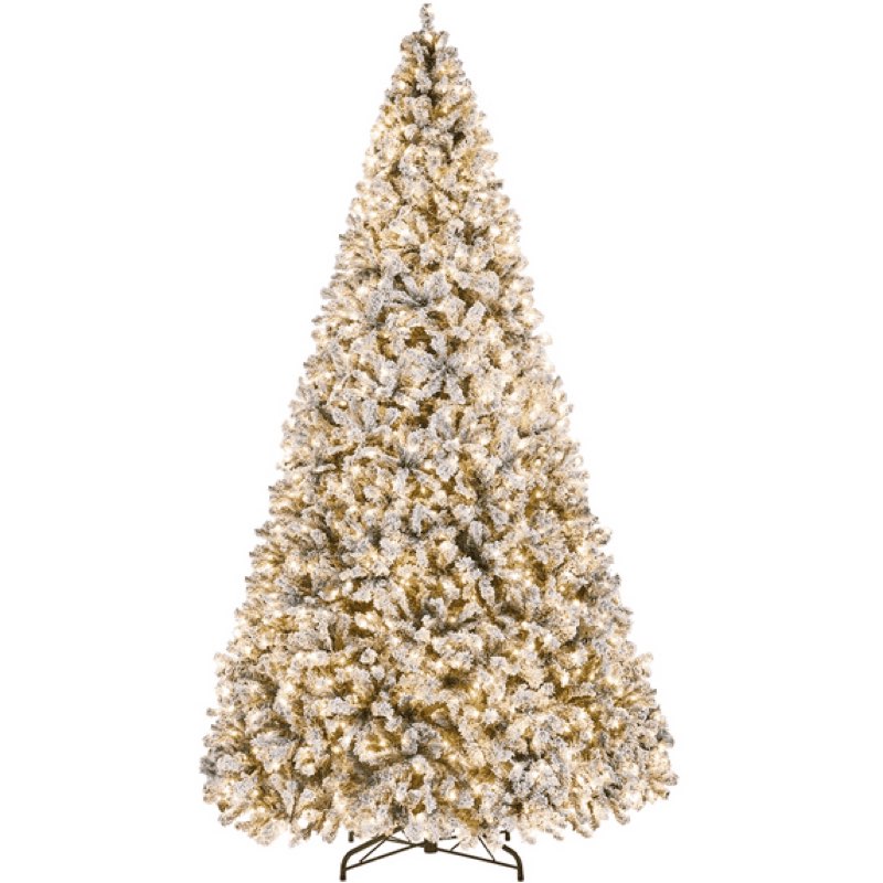 Yaheetech 12ft Pre-lit Flocked Artificial Christmas Tree with Foldable Stand and Warm Lights, Green (incomplete box 1 of 2 only)