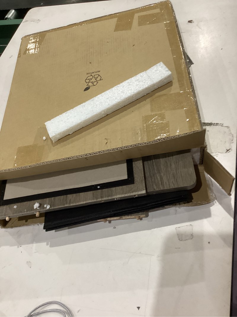 Condition photo showing As Is for Furinno ANDREY Side Table, End Table, Night Stand with Open Shelves and Storage Bin, Bedside Table, for Living Room, Bedroom, French Oak French Oak 1-Pack, Center Bin