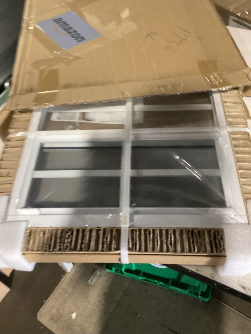 Condition photo showing New/Like New for 16" w x 16" h shed window,sliding window, aluminum white flush mount with tempered glass and stainless steel screen, playhouse window, chicken coop window, household window.(white 1 pack)