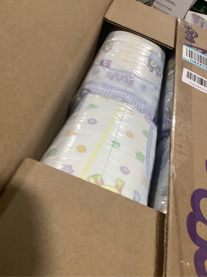 Condition photo showing New/Like New for luvs size 7 baby diapers, platinum protection bluey diapers for day & night, size 7, 124 count (packaging may vary) size 7 124
