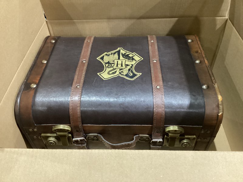 Condition photo showing As Is for Harry Potter Hogwarts School Trunk - Collectible Storage Chest with Hogwarts Crest - 17.5" Decorative Keepsake Box for Fans - Not for Travel Use