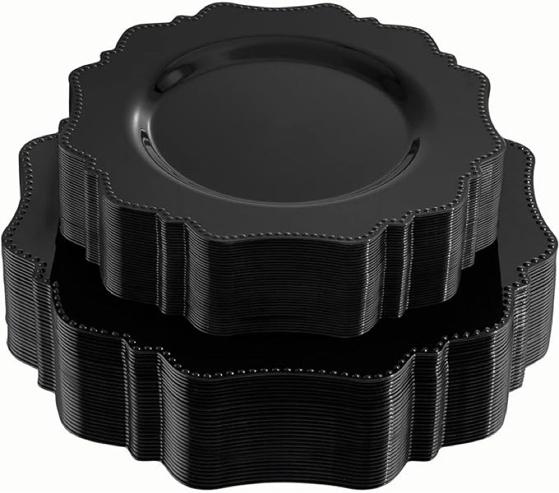 COLOSUS Black Plastic Plates Set,Heavy Duty Black Disposable Plates for 30 guests,Include 30PCS 10.5inch Dinner Plates and 30PCS 8.25 inch Dessert Plates for Halloween Party/Wedding/New Year/Birthday