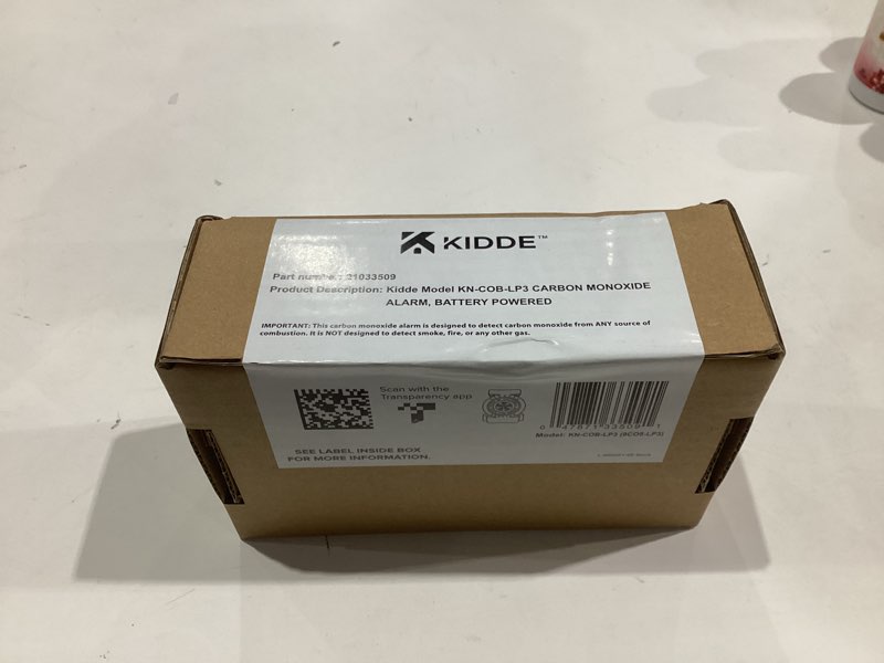 Condition photo showing New/Like New for Kidde Carbon Monoxide Detector, Battery Powered CO Alarm with LEDs, Test-Reset Button, Low Battery Indicator, Portable