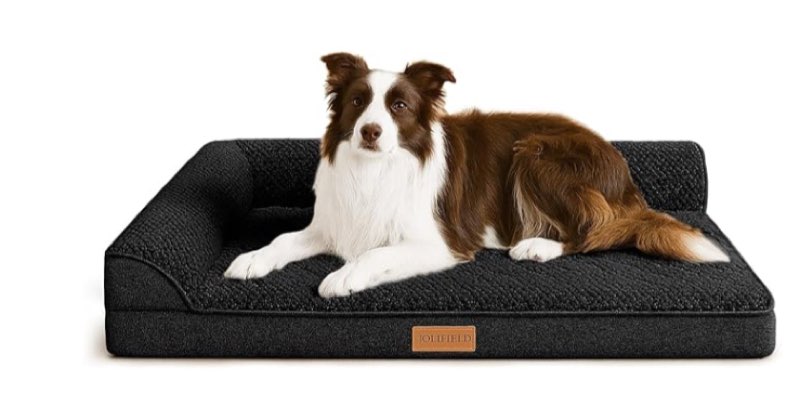 Jokifield Orthopedic Jacquard XXL Dog Bed for Extra Large Dogs 48''X30'', Waterproof L Shaped Big Dog Sofa Pet Bed with Washable Removable Cover, Non-Slip Soft Comfortable Pet Couch Sleep Mat, Black