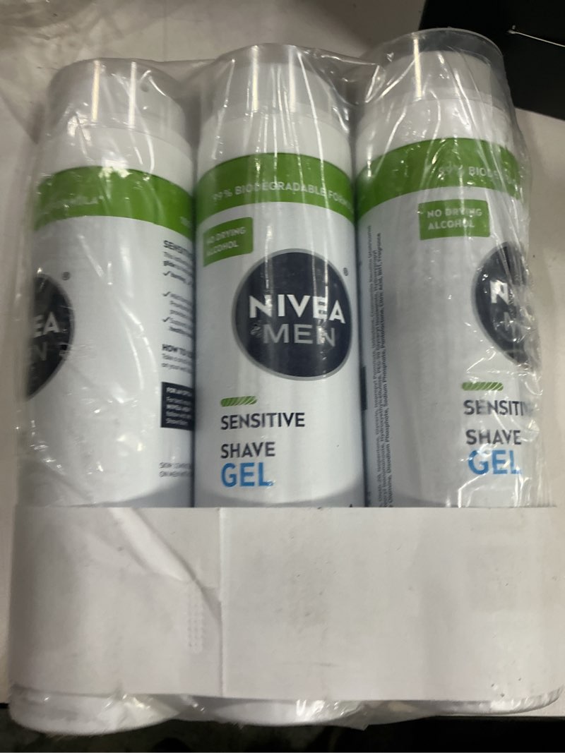 Condition photo showing New/Like New for nivea men sensitive shave gel, shaving gel for men with sensitive skin, enriched with vitaminpro complex, 7 oz can, pack of 3