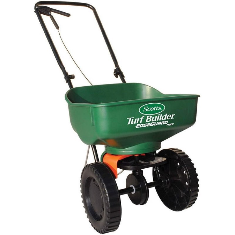 scotts turf builder edgeguard mini broadcast spreader - spreads seed, fertilizer, ice melt