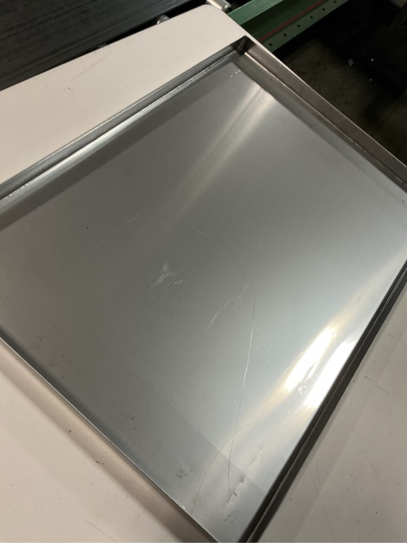 Condition photo showing As Is for 23.5" x 16.5" Metal Replacement Dog Crate Pan Chew Proof Crack Proof Pet Kennel Tray Central Dog Training Crate Pan Pet Supplies, Stainless Steel, 1" H Stainless Steel 23.5" x 16.5"