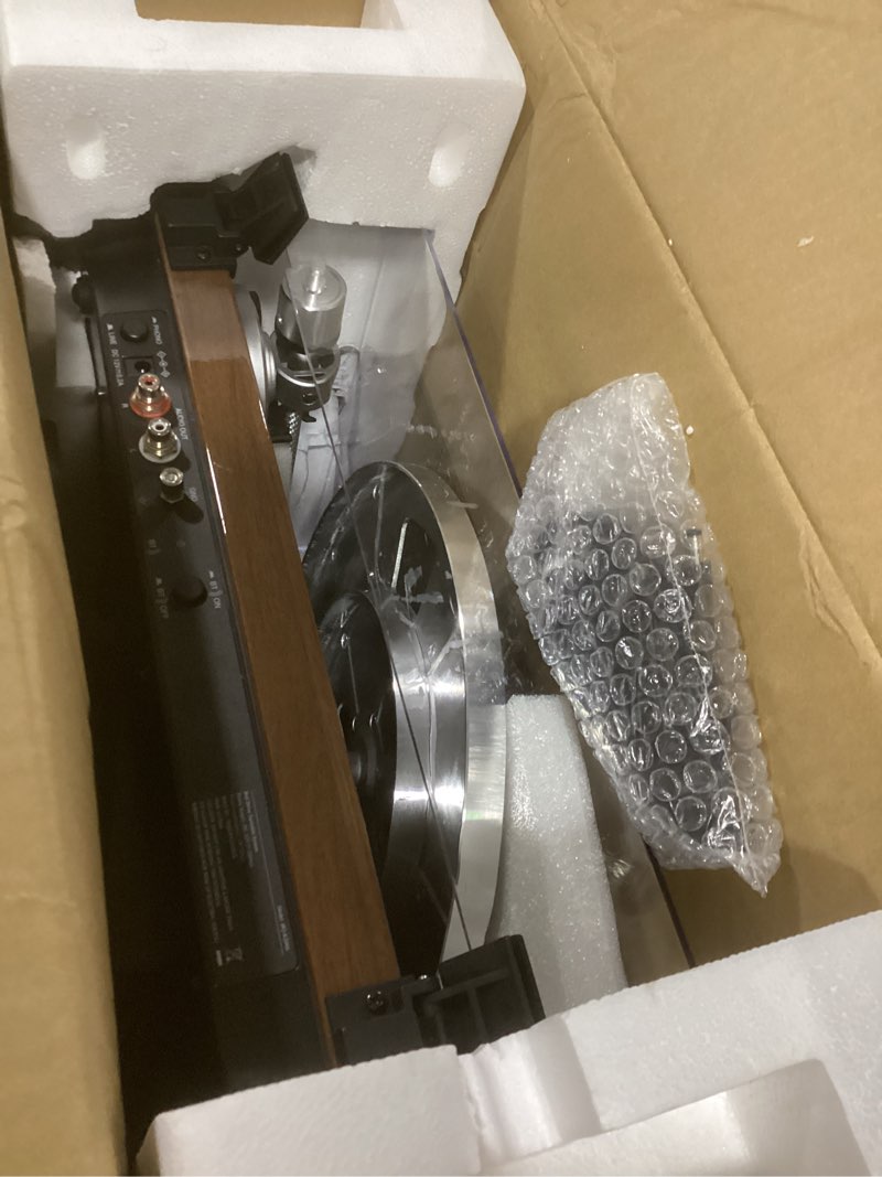 Condition photo showing New/Like New for turntable record player wireless output vinyl players aluminium platter carbon fiber tonearm belt-drive lp 33 45 rpm phono audio at-3600l mm cartridge rca line anti-skate pitch control dark brown walnut brown - upgrade vintage