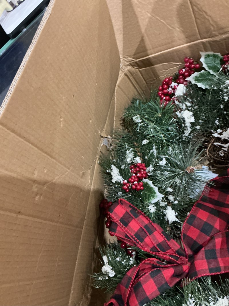 Condition photo showing Good Condition for glitzhome christmas artificial wreath with berry pinecone for front door and wall, 24" d