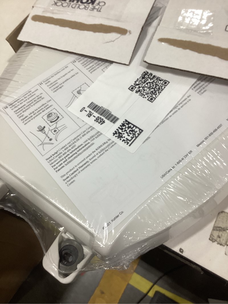Condition photo showing New/Like New for KOHLER 4636-RL-0 Cachet ReadyLatch Elongated Toilet Seat Slow Close, Soft Close Toilet Seat Quiet Lid, Contoured Grip-Tight Bumpers Installation Hardware, Apartment Essentials, White White Elongated Ready Latch