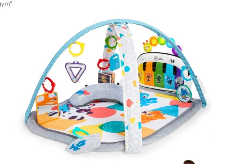 baby einstein kickin' tunes 4-in-1 infant baby activity gym & tummy time play mat with piano, 0-36 months, multicolor