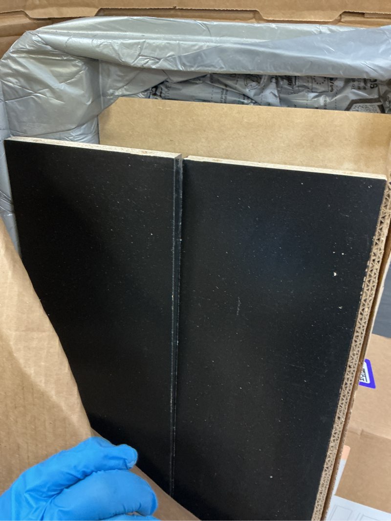 Condition photo showing As Is for prepac narrow cabinet media, slim multimedia storage tower, black