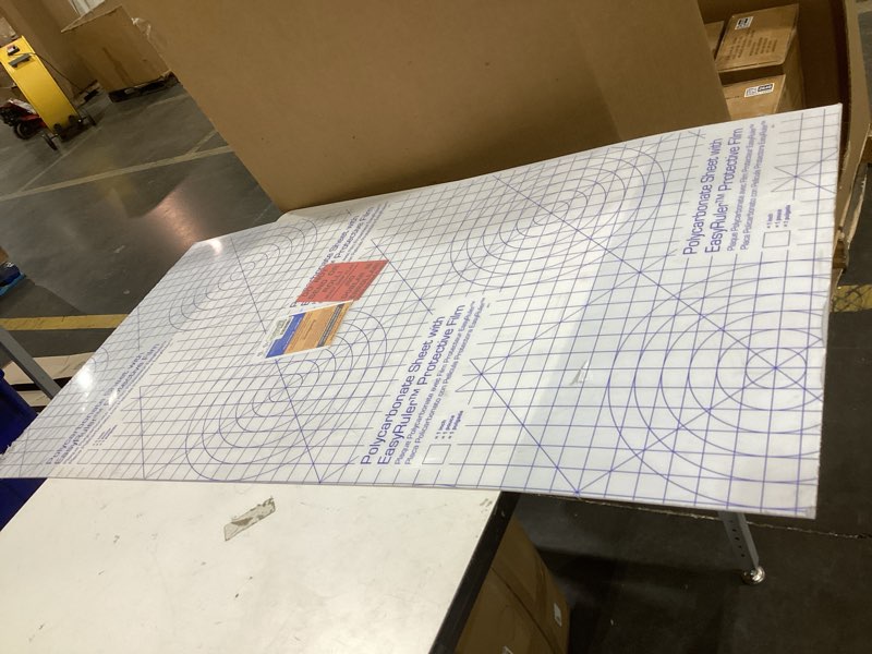 Condition photo showing As Is for polycarbonate plastic sheet 24" x 48" x 0.0625" (1/16") exact with easyruler film, shatter resistant, easier to cut, bend, mold than plexiglass. for vex robotics, hobby, home, diy, industrial, craft
