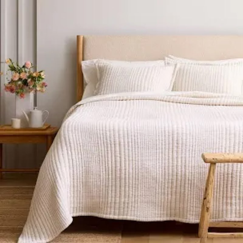 Organic Cotton Channel Stitch Coverlet Set, Undyed, King/Cal King