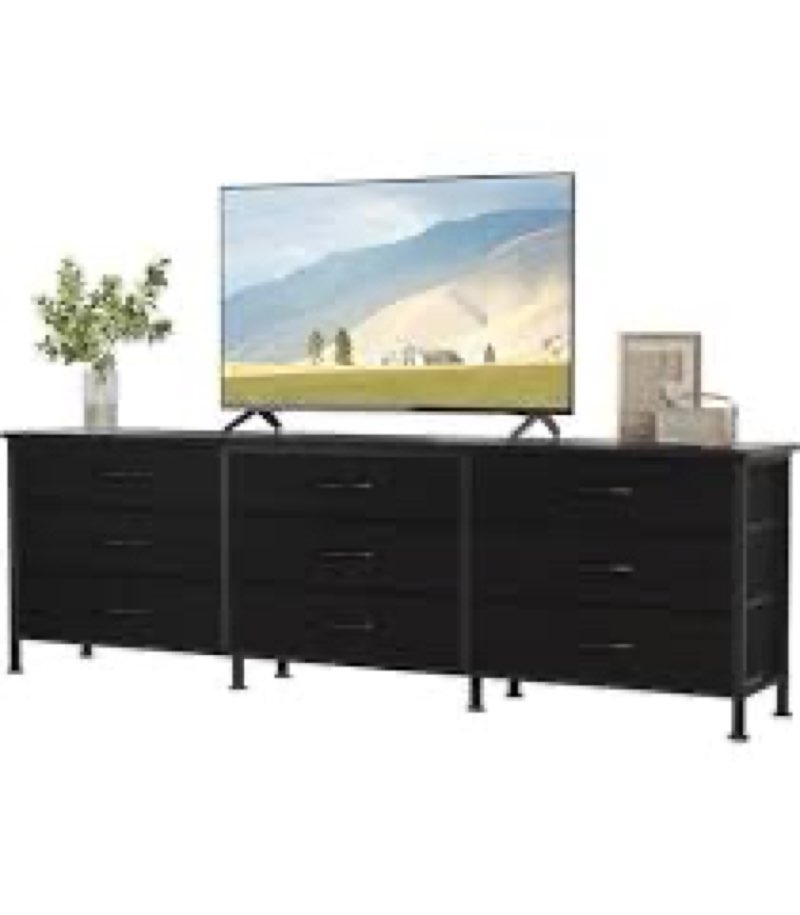 DUMOS TV Stands for Living Room Furniture with 9 Fabric Drawers, Long Entertainment Center Up to 75 