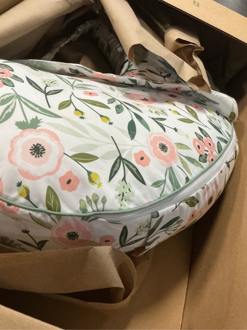 Condition photo showing Good Condition for boppy uplift nursing pillow - wedge bottle & breastfeeding pillow to reduce spit-up and reflux symptoms, with body-inclusive opening and belt, baby safety alliance verified - pink garden flowers pillow pink garden flowers