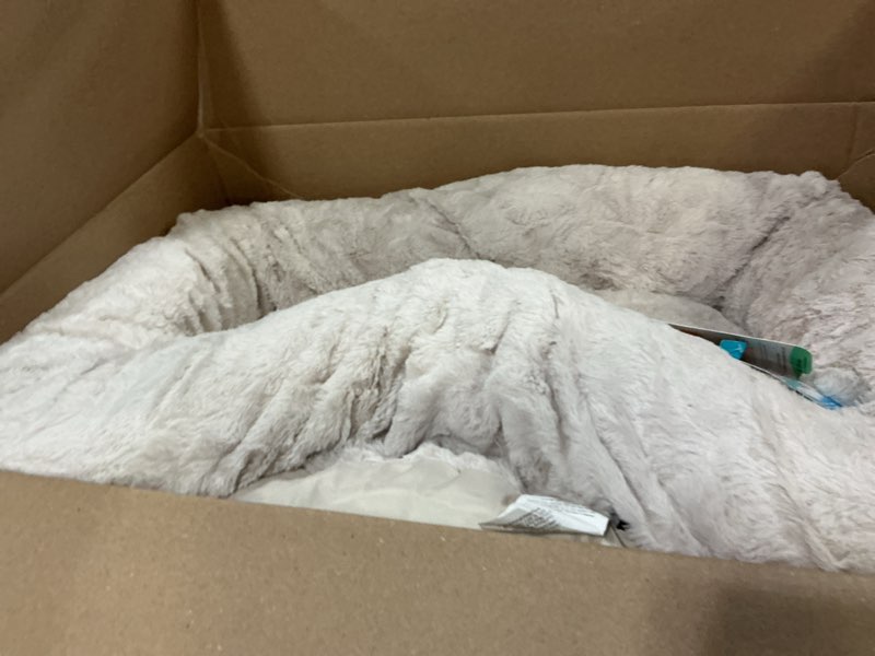 Condition photo showing Good Condition for best friends by sheri the original calming donut dog bed for large dogs up to 100 lbs, lux faux fur, oyster, large, 36" x 36" oyster lux large