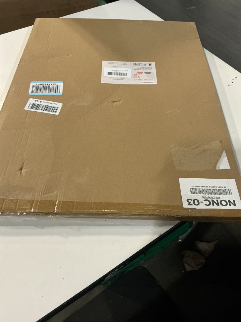 Condition photo showing New/Like New for upsimples 18x24 picture frame, display pictures 16x20 with mat or 18 x 24 without, wall hanging poster frames, natural, 1 pack natural 18x24