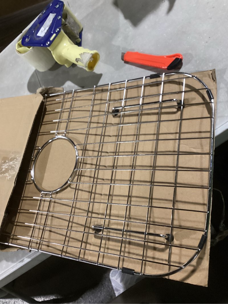 Condition photo showing Good Condition for Sink Protector Grid 26-1/16" x 14-1/16", Centered Drain with Corner Radius 3-1/2", 304 Stainless Steel Material (Centered Drain) for Single Bowl Kitchen Sink 26-1/16" x 14-1/16" Centered Drain