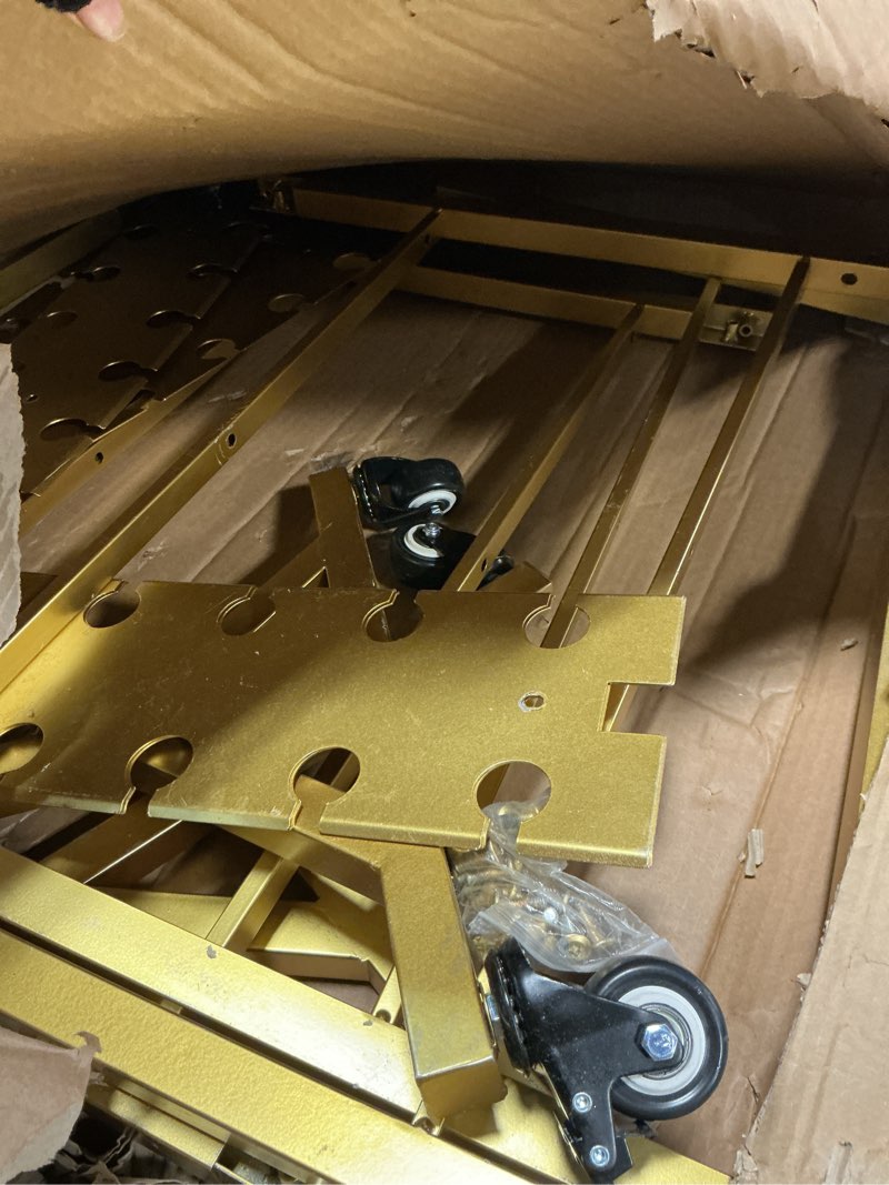 Condition photo showing As Is for Champagne Wall Holder for Party Holder Up to 80 Cups, 5 Layer Movable Champagne Flute Holder Display, Metal Champagne Wall Stand, Drink Wall for Wedding, Bar Decor (Gold)