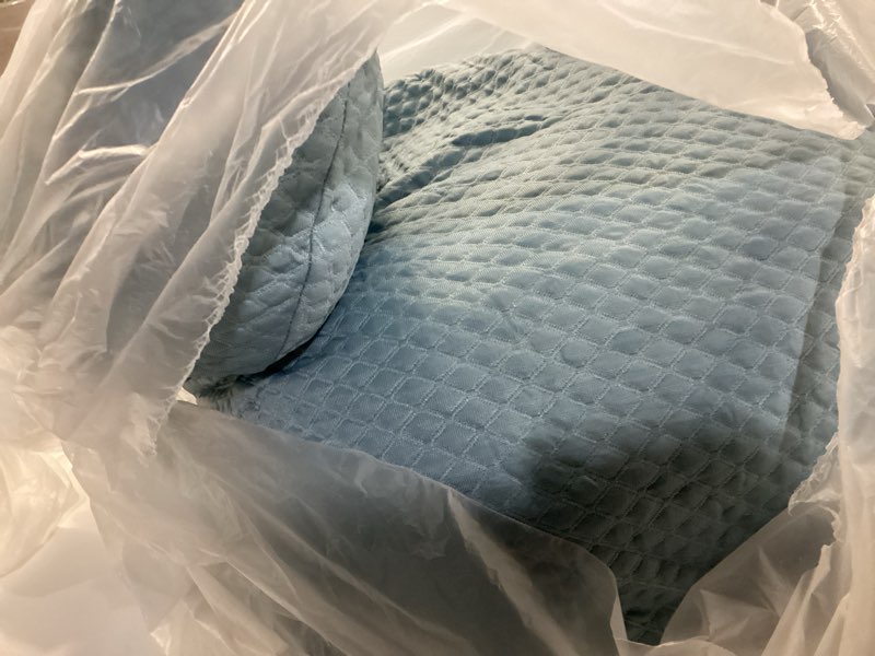 Condition photo showing As Is for Reading Pillow, Silk Back Support Pillow for Bed Sitting Up, Large Bed Rest Pillow with Arms for Adults,Back Support Pillow for Couch and Chair, Blue