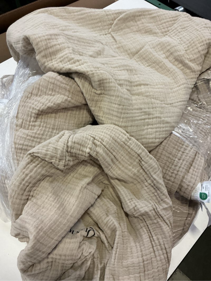 Condition photo showing As Is for organic cotton gauze duvet cover set color dune king