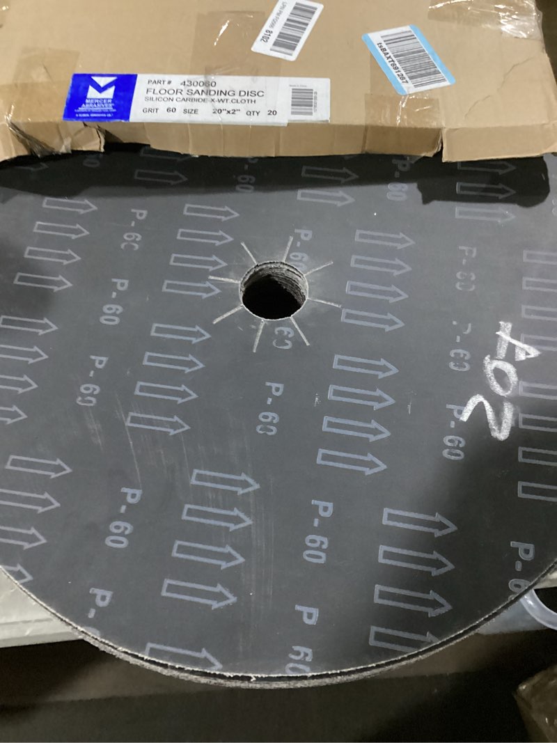 Condition photo showing Good Condition for mercer industries 430036 silicon carbide floor sanding disc, cloth back, 20" x 2" hole, grit 36x, 20-pack