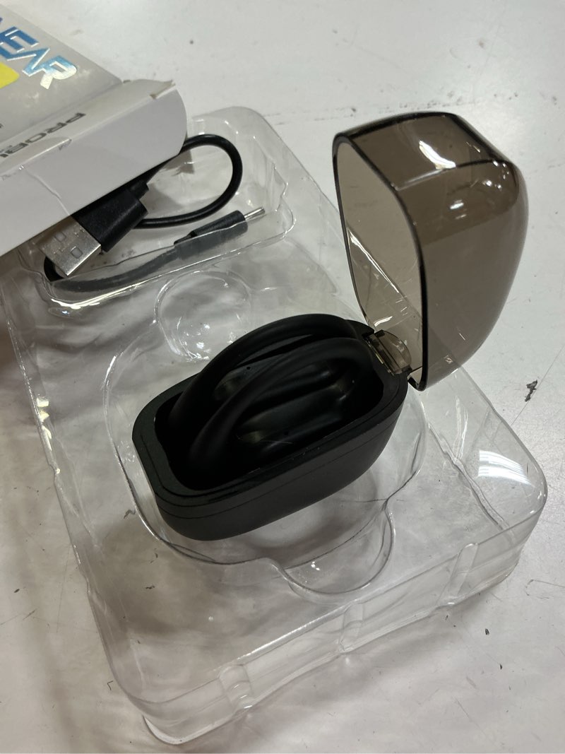 Condition photo showing As Is for tzumi probuds open ear earbuds, in-ear headphone type, with charging case, black, 6 count