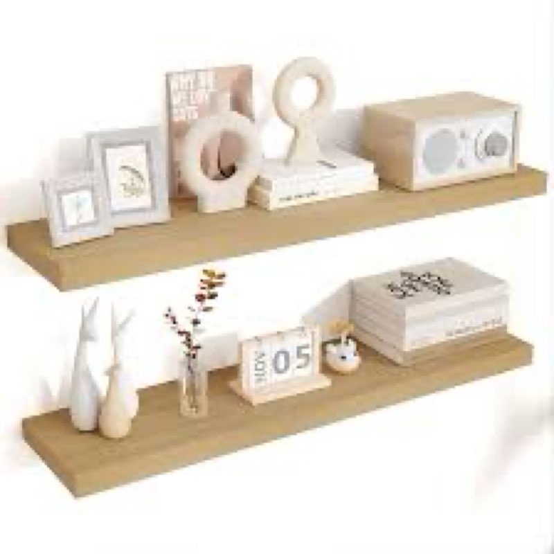 Lufia Floating Wall Shelves, Set of 2, MDF with Invisible Brackets, Modern Storage for Bedroom, Bath
