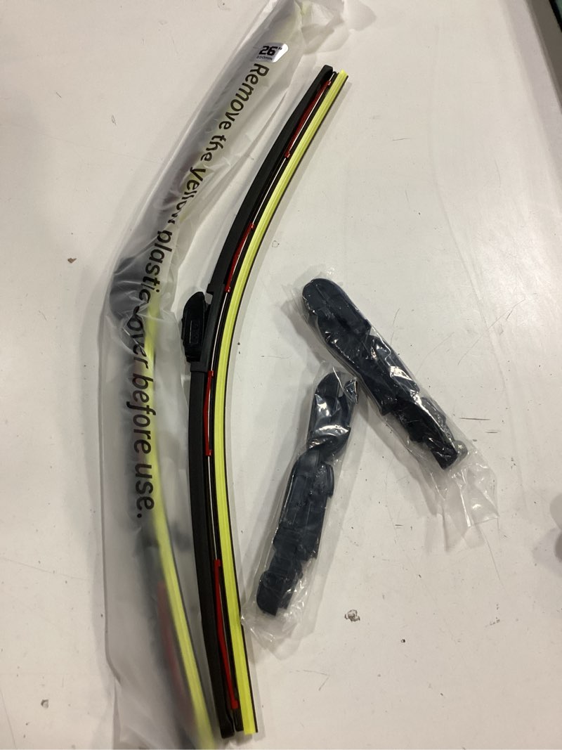 Condition photo showing Good Condition for dog tail neoprene dual-steel frame wiper blades 26"+22" with multiple adapters, automotive replacement front windshield wiper blades set for my car truck vehicle adaptbeam