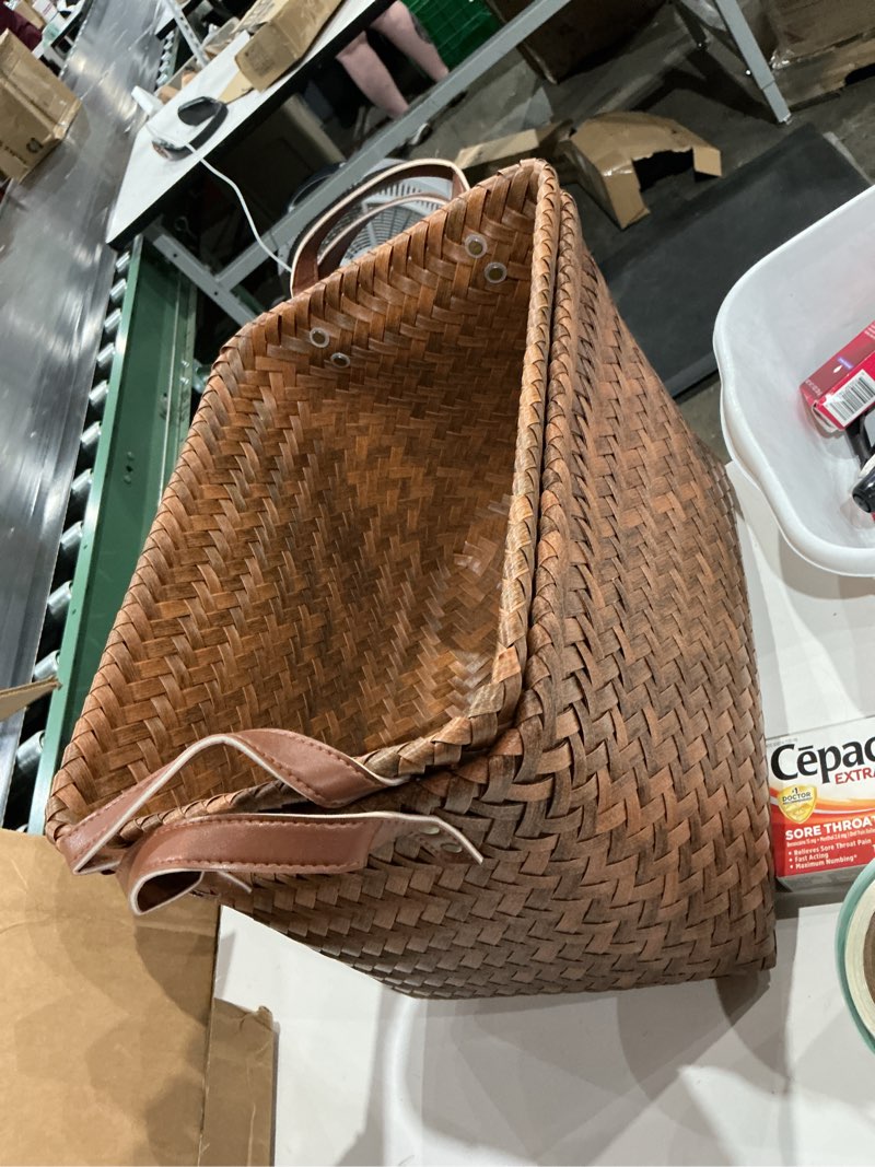 Condition photo showing As Is for catiebye coffee woven laundry basket with handles for clothes