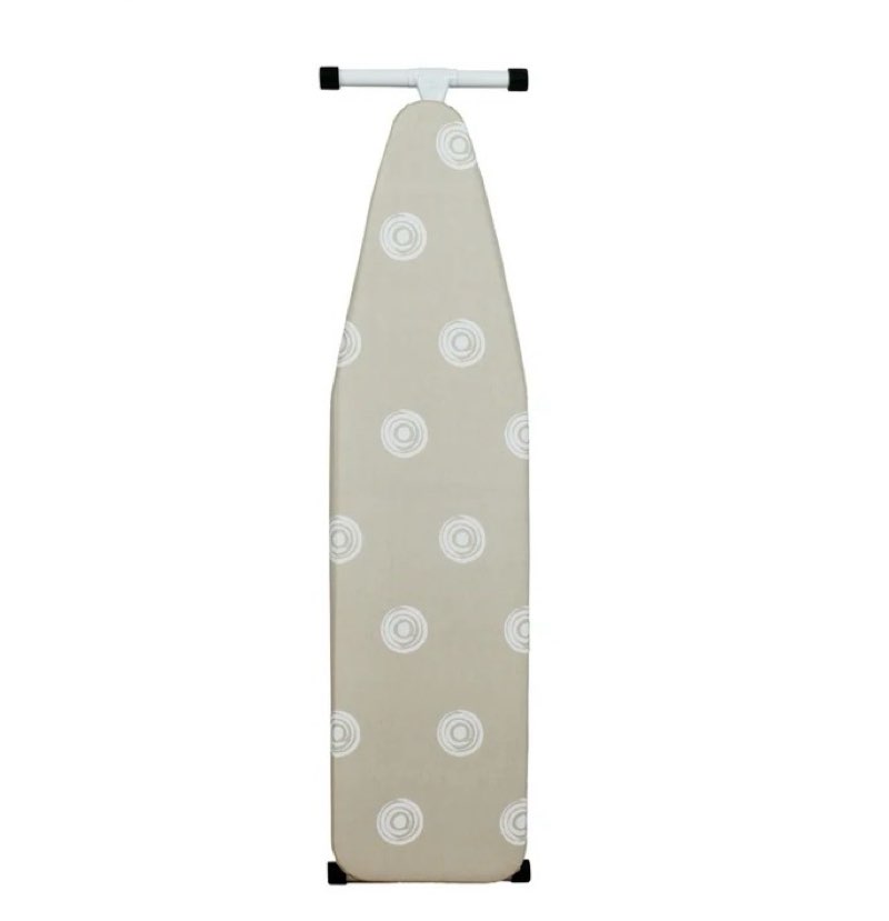 mainstays full?size t?leg ironing board – 53" x 14", adjustable height, steel frame, thick padded cotton cover, non?slip feet, beige