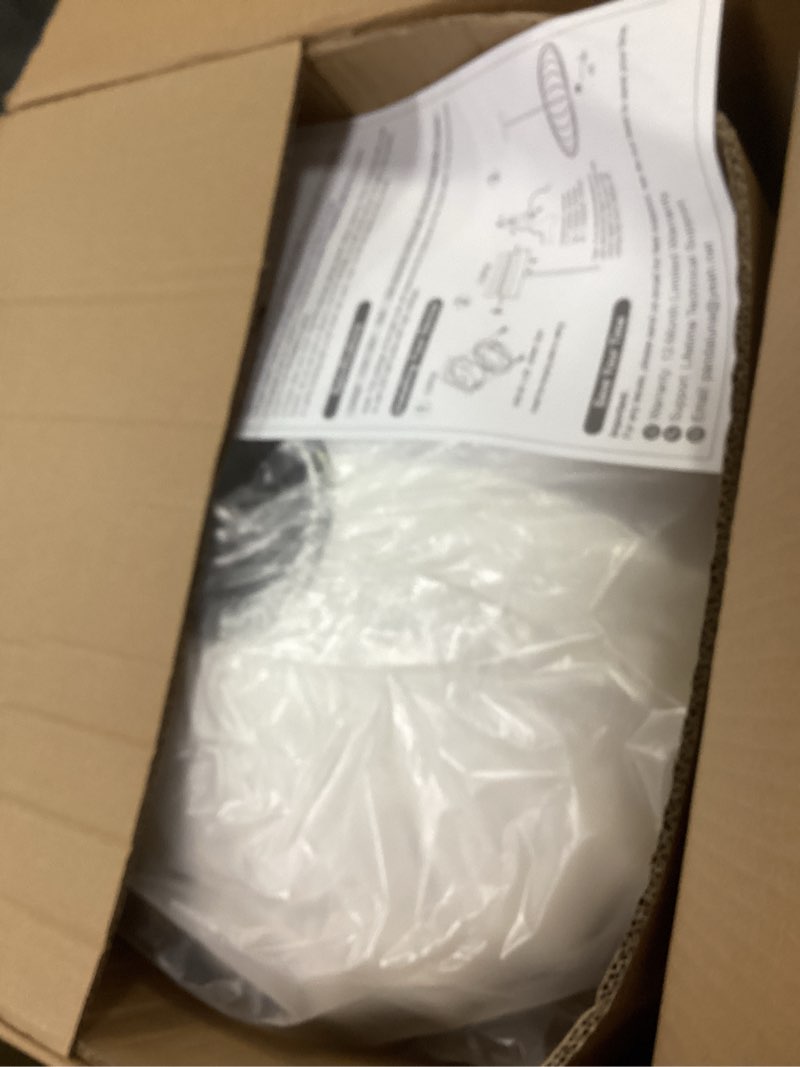 Condition photo showing Good Condition for 19.7in Lantern Pendant Light, 3-Light Imitation Silk White Bubble Pendant Lighting Fixture, Hanging Lamp Simple Chandelier for Living Dinning Room Kitchen Island Bedroom Restaurant Cafe White 19.7in